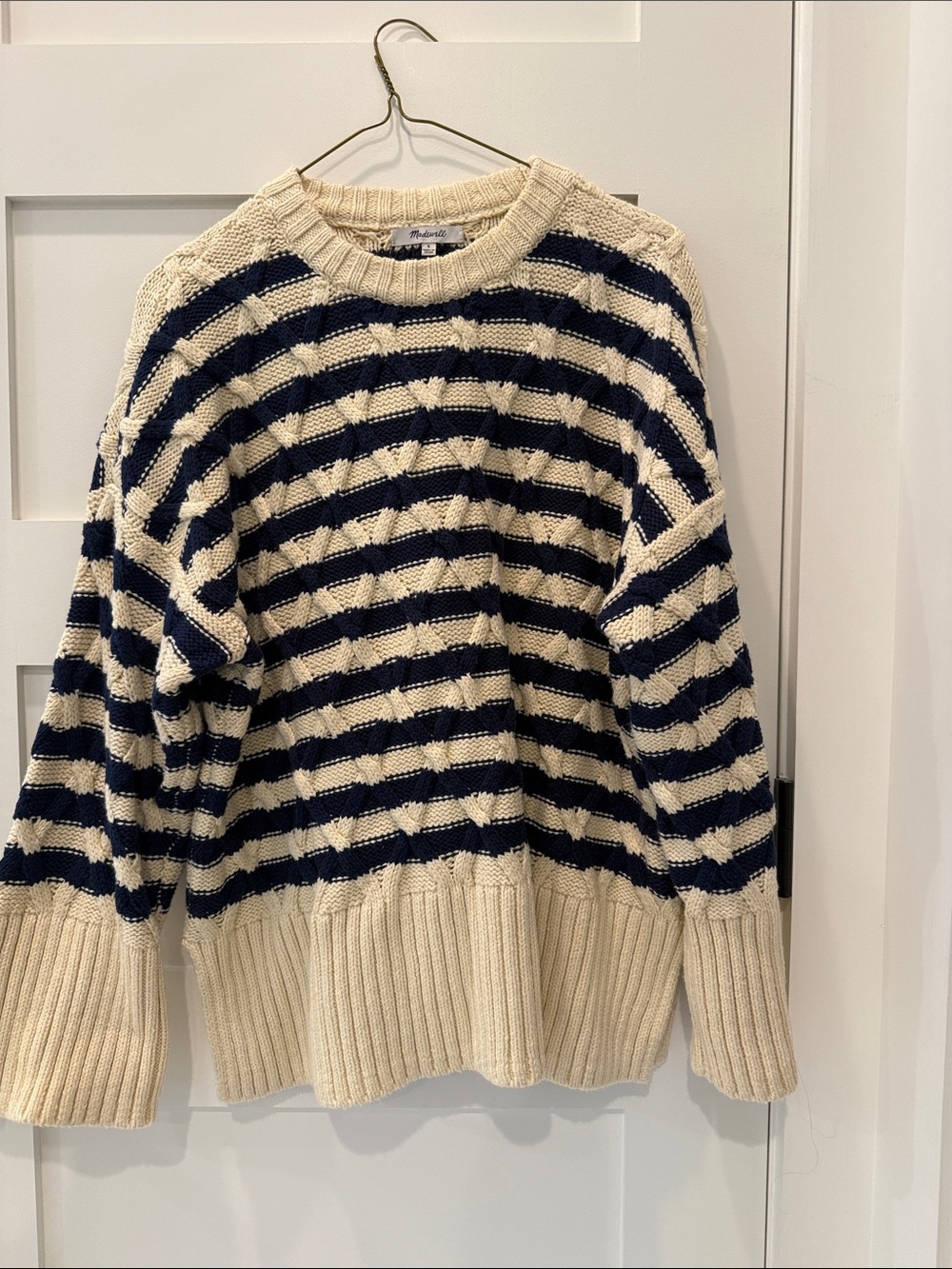 Madewell Striped Navy and Cream Crewneck Sweater - Women's